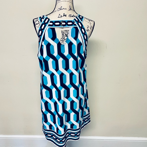 crown & ivy Dresses Crown Ivy Geometric Chain Print Dress Navy